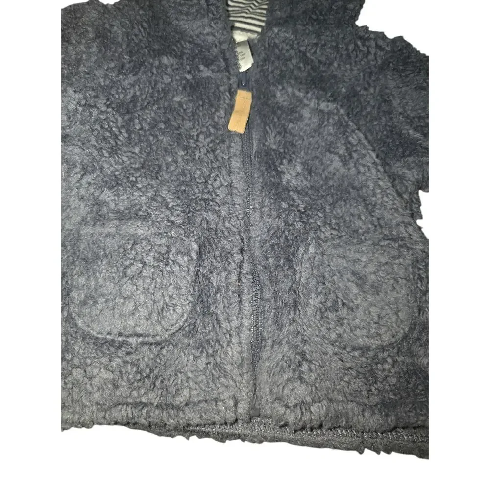 Carters Baby Boys Jacket 9 Months Blue Fluffy Zipper Pockets Hooded